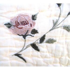 Hand Quilted Floral Rose Blossom Blanket Cream Pink Green Cottagecore Farmhouse